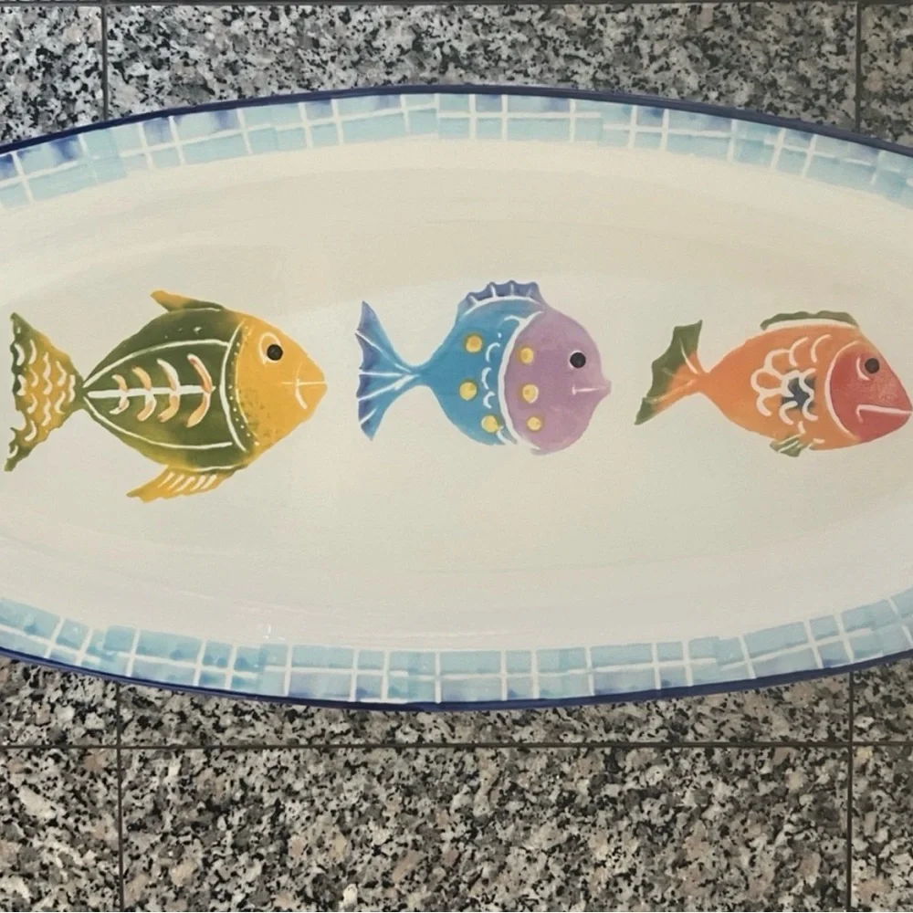 Vintage World Market Fish Oval Serving Platter Stoneware Made In Italy 🇮🇹 22.5